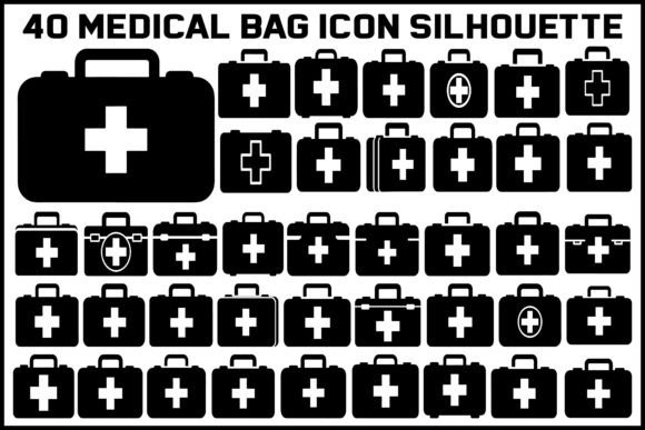 40 Medical Bag Icon Silhouette Bundle