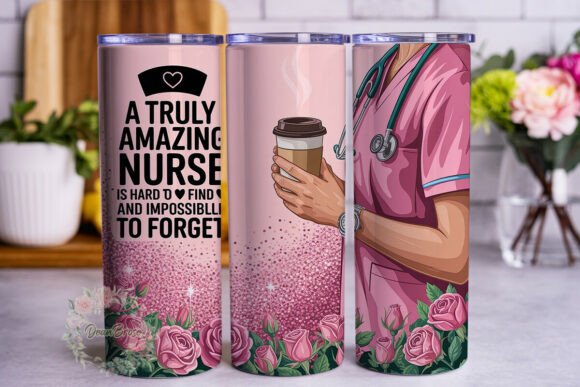 Amazing Nurse Floral Glitter Tumbler