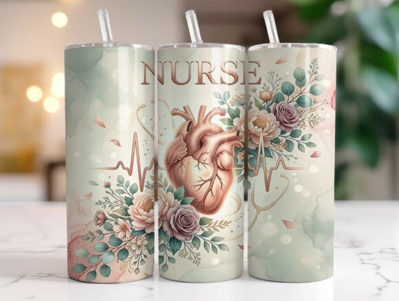 Boho Floral Nurse Heart Tumbler PNG