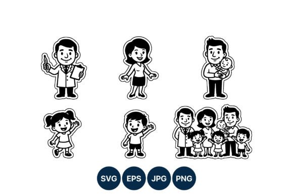 Cartoon Family Medical Doctor Kids