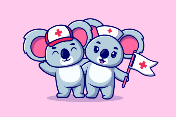 Cute Couple Koala Nurse Cartoon