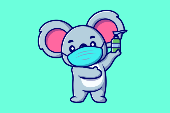Cute Koala Wearing Medical Mask Cartoon