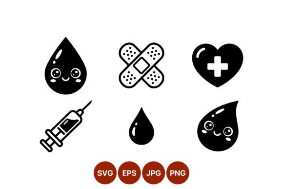 Cute Medical Icons: Blood Drop & Heart