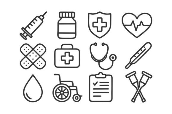 Essential Medical Icons for Embroidery
