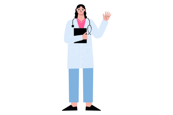 Happy Doctor Character. Woman in Medical