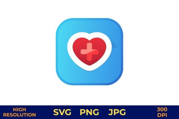 Health App Icon with Heart and Medical