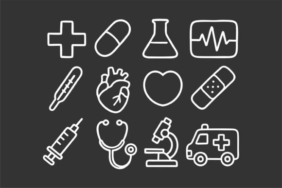 Line Art Medical Icons for Embroidery