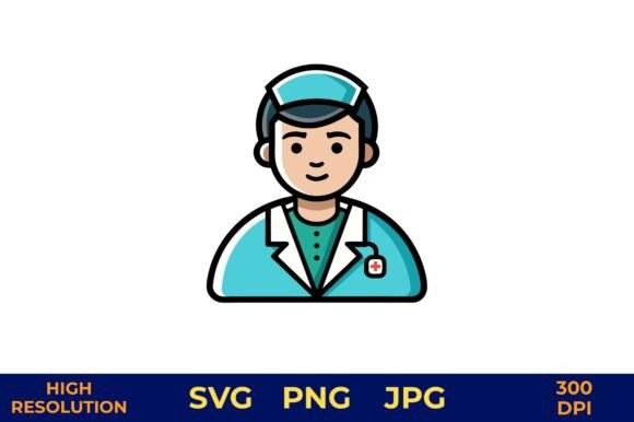 Male Nurse Vector Icon in Teal Scrubs