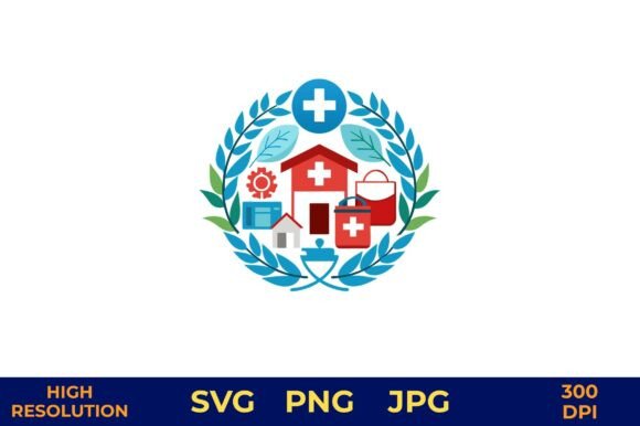 Medical Aid Emblem with House and Cross