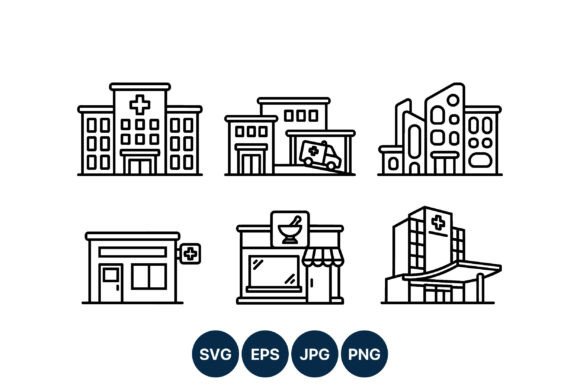 Medical Building Vector Line Art Icons