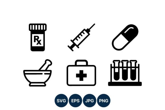 Medical Pharmacy Icons Black and White