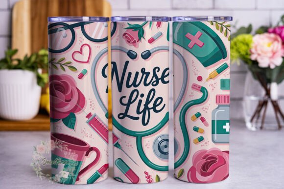 Nurse Life Pink Hearts 20oz Tumbler Wrap
