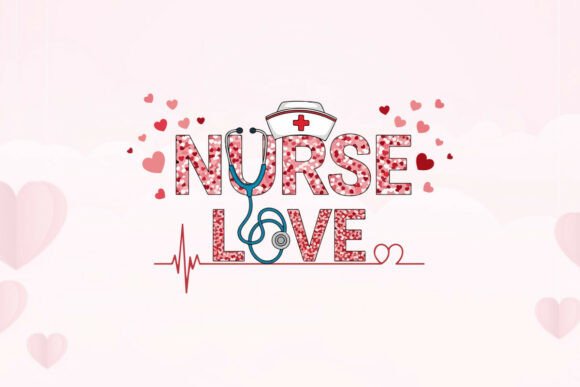 Nurse Love Heart Pattern Typography Tee
