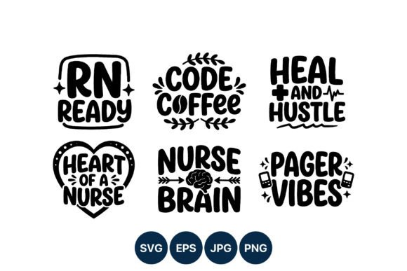 Nurse Phrases Black and White Vector Art