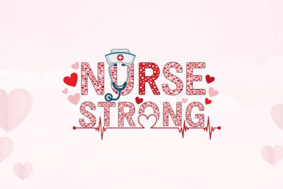 Nurse Strong Typography with Pink Hearts