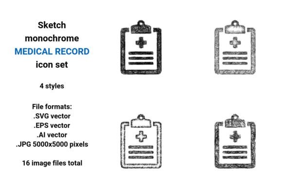 Sketch Medical Record Icon Set