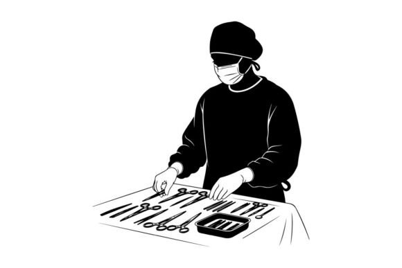 Surgeon Preparing Medical Instruments, F