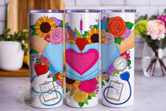 Vibrant Nurse Heart Flowers Tumbler Wrap